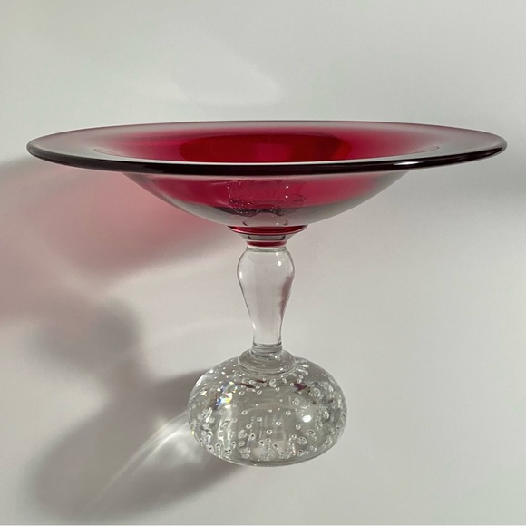 PAIRPOINT RUBY RED COMPOTE / Rare Clear Stem / Controlled Bubble Ball Base / MCM - Picture 2 of 11